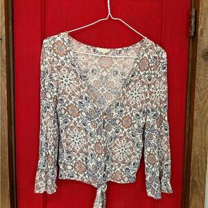 Aeropostale Blue and Brown Patterned Blouse
